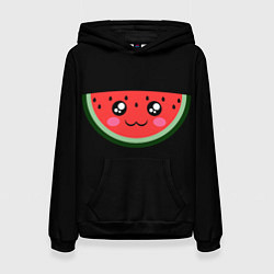Толстовка-худи женская Арбузик на черном фоне, цвет: 3D-черный