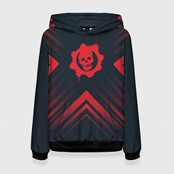 Толстовка-худи женская Красный Символ Gears of War на темном фоне со стре, цвет: 3D-черный
