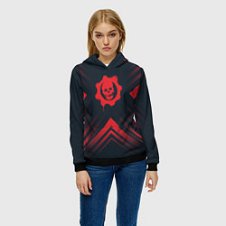 Толстовка-худи женская Красный Символ Gears of War на темном фоне со стре, цвет: 3D-черный — фото 2