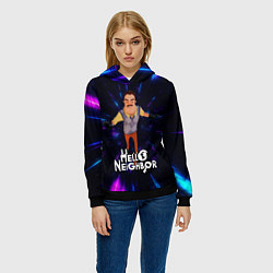 Толстовка-худи женская Hello Neighbor Привет сосед Бегущий сосед, цвет: 3D-черный — фото 2