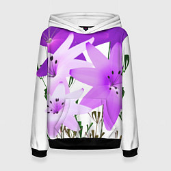 Толстовка-худи женская Flowers purple light, цвет: 3D-черный