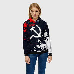 Толстовка-худи женская СОВЕТСКИЙ СОЮЗ - СЕРП И МОЛОТ - КРАСКА, цвет: 3D-черный — фото 2