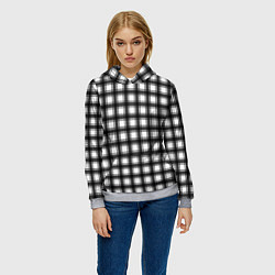 Толстовка-худи женская Black and white trendy checkered pattern, цвет: 3D-меланж — фото 2