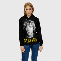 Толстовка-худи женская Nirvana - Kurt Donald Cobain, цвет: 3D-черный — фото 2