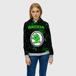 Толстовка-худи женская SKODA - ЗЕЛЕНЫЕ БРЫЗГИ, цвет: 3D-меланж — фото 2