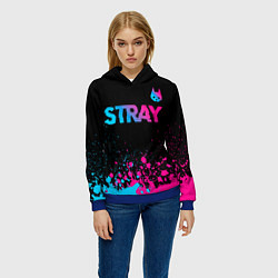 Толстовка-худи женская Stray - neon gradient logo, цвет: 3D-синий — фото 2