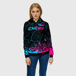 Толстовка-худи женская Chery - neon gradient: символ сверху, цвет: 3D-черный — фото 2