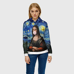 Толстовка-худи женская Мона Лиза Приколы - Звездная ночь, цвет: 3D-белый — фото 2