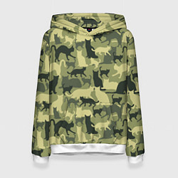Толстовка-худи женская Кошачий камуфляж в зеленой гамме, цвет: 3D-белый