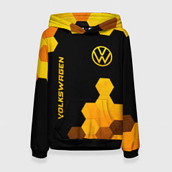 Толстовка-худи женская Volkswagen - gold gradient: символ и надпись верти, цвет: 3D-черный