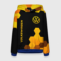 Толстовка-худи женская Volkswagen - gold gradient: символ и надпись верти, цвет: 3D-синий