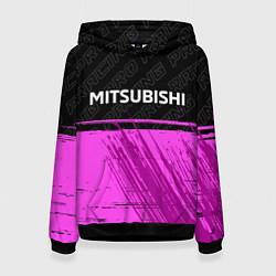 Толстовка-худи женская Mitsubishi pro racing: символ сверху, цвет: 3D-черный