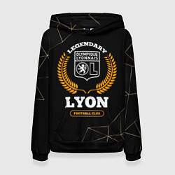 Толстовка-худи женская Лого Lyon и надпись legendary football club на тем, цвет: 3D-черный