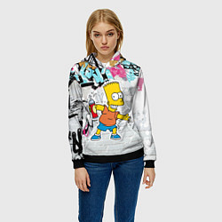 Толстовка-худи женская Барт Симпсон на фоне стены с граффити, цвет: 3D-черный — фото 2