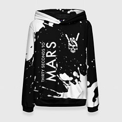 Толстовка-худи женская Thirty Seconds to Mars и рок символ на темном фоне, цвет: 3D-черный