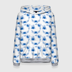 Толстовка-худи женская Blue floral pattern, цвет: 3D-меланж