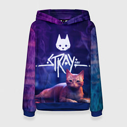 Толстовка-худи женская Stray кот - дымок - neon, цвет: 3D-синий