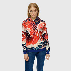 Толстовка-худи женская Великая красная волна, цвет: 3D-синий — фото 2