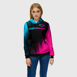Толстовка-худи женская Chevrolet - neon gradient: символ сверху, цвет: 3D-черный — фото 2