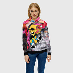 Толстовка-худи женская Скейтер Барт Симпсон на фоне стены с граффити, цвет: 3D-черный — фото 2