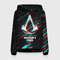 Толстовка-худи женская Assassins Creed в стиле glitch и баги графики на т, цвет: 3D-черный