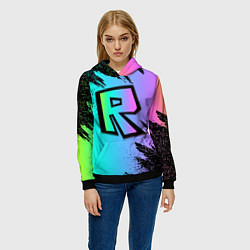 Толстовка-худи женская Roblox neon logo, цвет: 3D-черный — фото 2