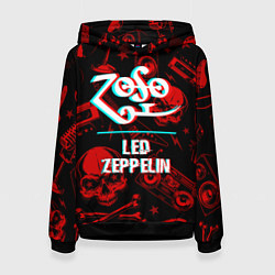 Толстовка-худи женская Led Zeppelin rock glitch, цвет: 3D-черный