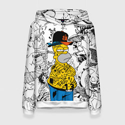 Толстовка-худи женская Гомер Симпсон - ярый головорез!, цвет: 3D-белый