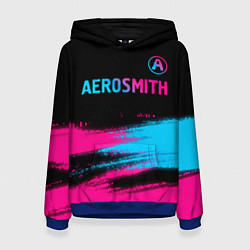 Толстовка-худи женская Aerosmith - neon gradient: символ сверху, цвет: 3D-синий