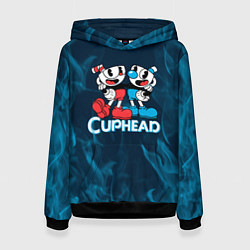Толстовка-худи женская Cuphead синий огонь, цвет: 3D-черный