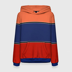 Толстовка-худи женская Combined pattern striped orange red blue, цвет: 3D-синий