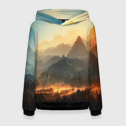 Толстовка-худи женская Рассвет в горах, пейзаж, цвет: 3D-черный