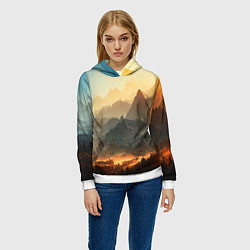 Толстовка-худи женская Рассвет в горах, пейзаж, цвет: 3D-белый — фото 2