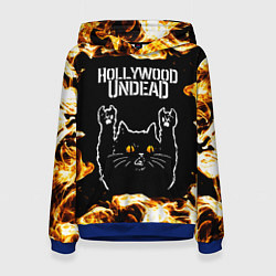 Толстовка-худи женская Hollywood Undead рок кот и огонь, цвет: 3D-синий