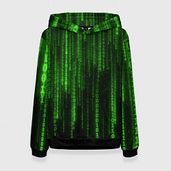 Толстовка-худи женская Двоичный код зеленый, цвет: 3D-черный