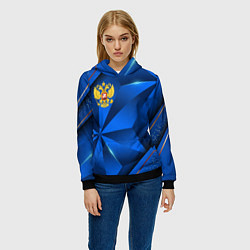 Толстовка-худи женская Герб РФ на синем объемном фоне, цвет: 3D-черный — фото 2