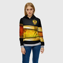Толстовка-худи женская Black & gold - герб России, цвет: 3D-меланж — фото 2