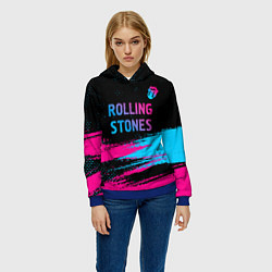 Толстовка-худи женская Rolling Stones - neon gradient: символ сверху, цвет: 3D-синий — фото 2