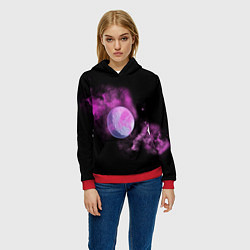 Толстовка-худи женская Космическая Луна в дыму, цвет: 3D-красный — фото 2