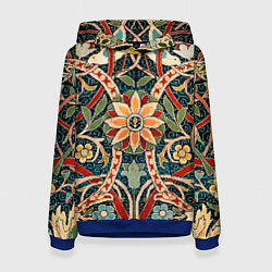 Толстовка-худи женская Ковер с птицами, цвет: 3D-синий