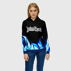 Толстовка-худи женская Judas Priest blue fire, цвет: 3D-синий — фото 2