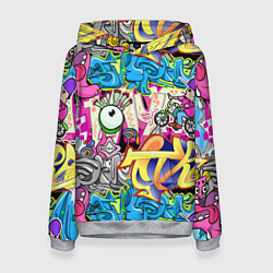 Толстовка-худи женская Велосипедист и глаз граффити, цвет: 3D-меланж