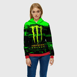 Толстовка-худи женская Monster energy green neon, цвет: 3D-красный — фото 2