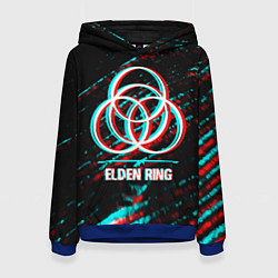 Толстовка-худи женская Elden Ring в стиле glitch и баги графики на темном, цвет: 3D-синий