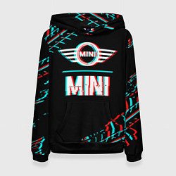 Толстовка-худи женская Значок Mini в стиле glitch на темном фоне, цвет: 3D-черный