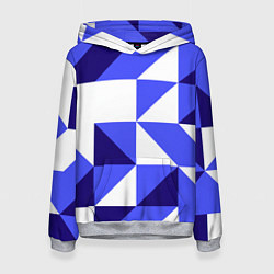 Толстовка-худи женская Абстрактный сине-белый паттерн, цвет: 3D-меланж