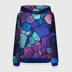 Толстовка-худи женская Цветные кубы, цвет: 3D-синий