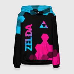 Толстовка-худи женская Zelda - neon gradient: надпись, символ, цвет: 3D-черный