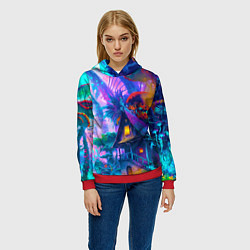 Толстовка-худи женская Неоновая страна, цвет: 3D-красный — фото 2