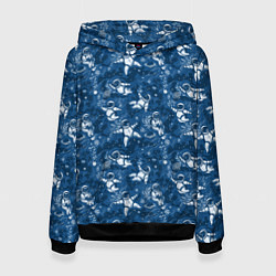 Толстовка-худи женская Космонавт с котом, цвет: 3D-черный